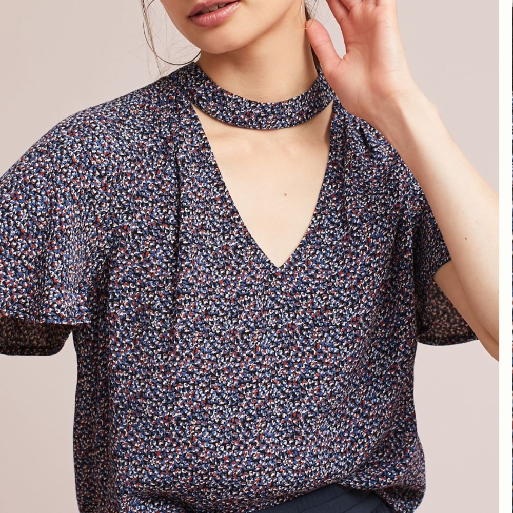 Maeve Anthropologie Printed Cutout Blouse Medium Light